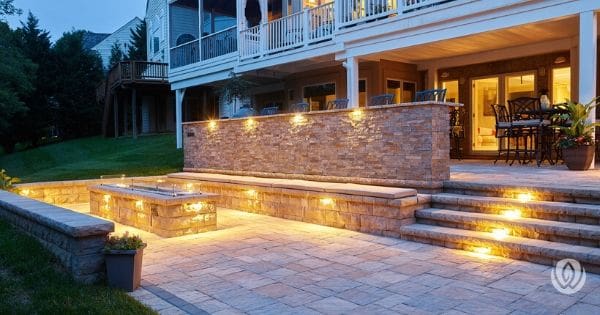 retaining wall with custom lighting