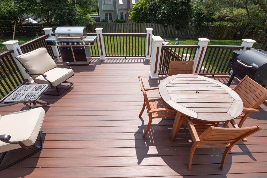 Clean wood patio furniture on a deck