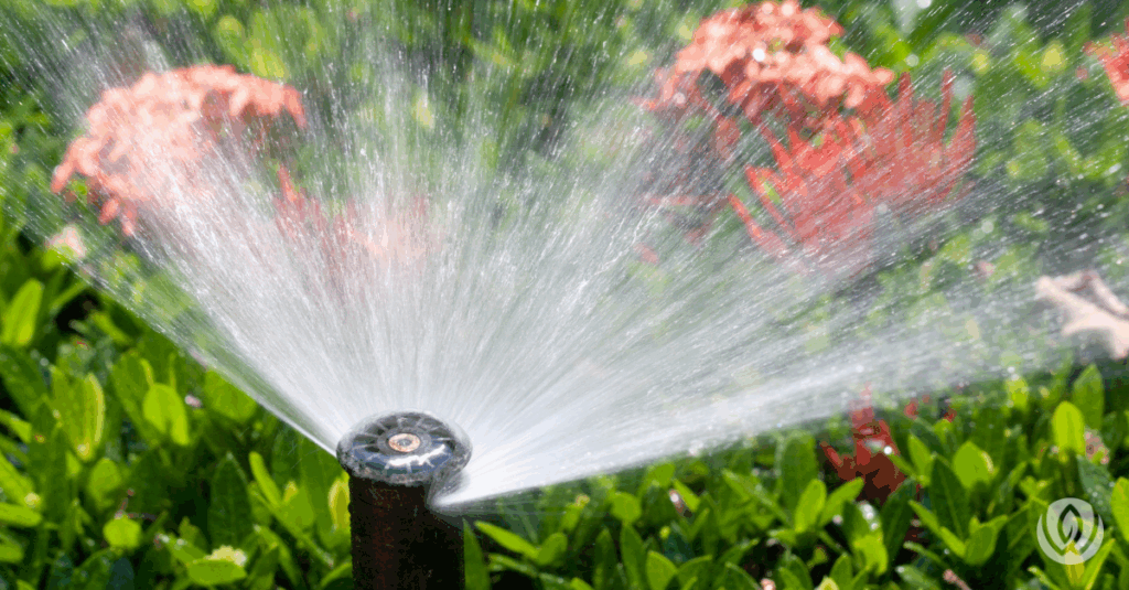 Sprinkler spraying water on grass